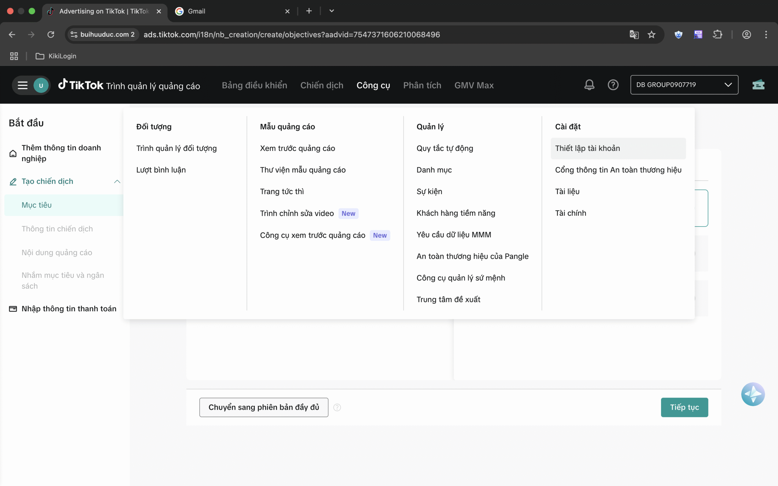 Thiết lập tài khoản quảng cáo TikTok