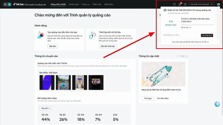 Tín dụng TikTok 158 triệu