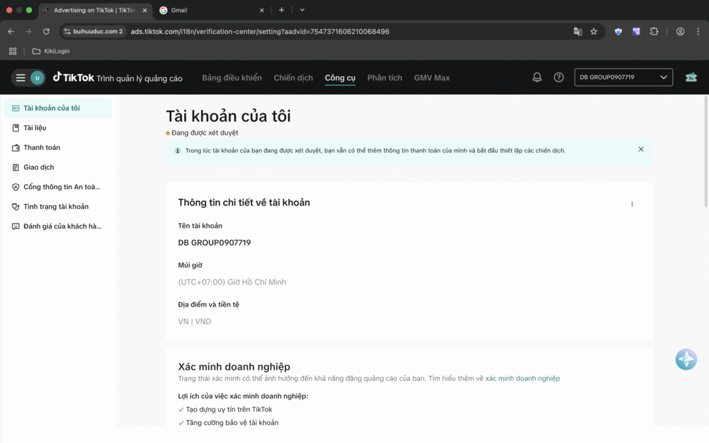 Xét duyệt tài khoản quảng cáo