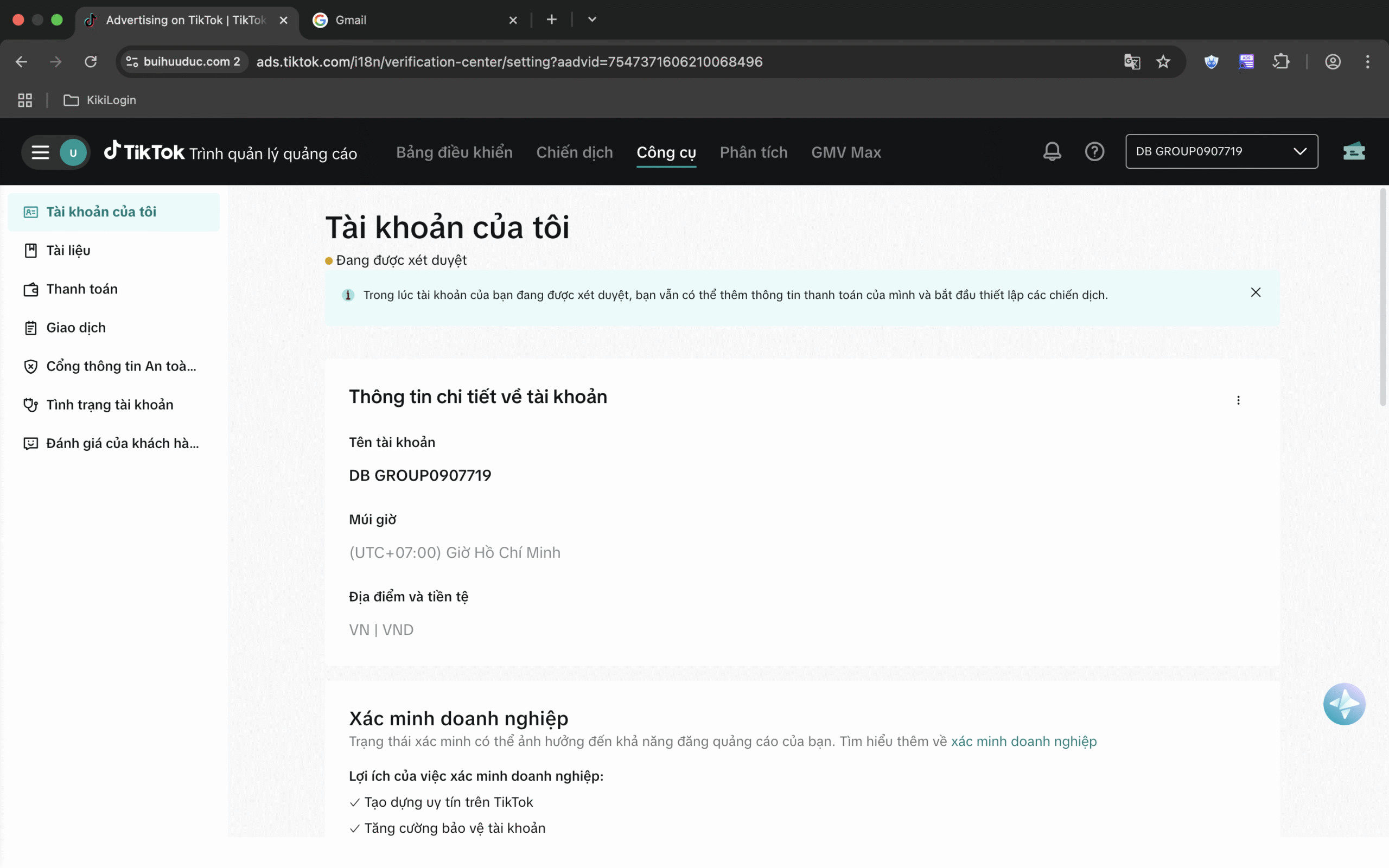 Xét duyệt tài khoản quảng cáo