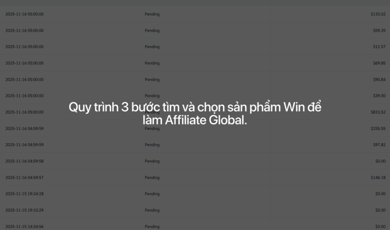 Quy trình 3 bước tìm và chọn sản phẩm Win để làm Affiliate Global.